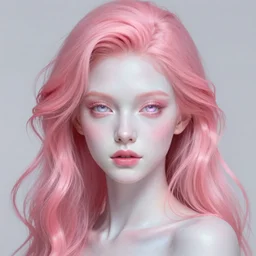Portrait of a pale girl with pink hair, glowing skin, fantasy, intricate, elegant, highly detailed, digital painting, artstation, concept art, smooth, sharp focus, illustration, art by Krenz Cushart and Artem Demura and alphonse mucha