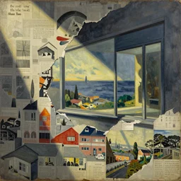 cmyk, the end of the world by shaun tan, detailed, intricate, torn paper decollage, oil on canvas by edward hopper, ( by mattias adolfsson ), by moebius
