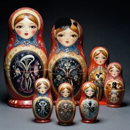 aligned xenomorph nesting dolls, by h. r. giger and arthur haas and zdzisław beksinski and tony sandoval and moebius.