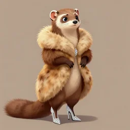 lorax movie : detailed illustration : ferret character : wearing a stravagant fur dress : wearing diamonds stiletto : head torso legs : deviantart
