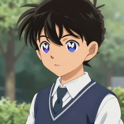 small boy with black hair and blue purple eye, school uniform, anime style, hyper detailed, illustration, digital painting