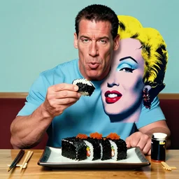 john cena eating radioactive sushi by andy warhol