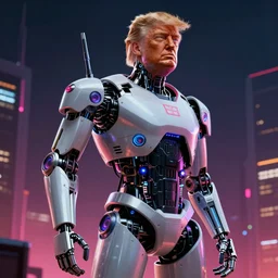 cyberpunk robotic donald trump, sharp lines, digital, artstation, colored in