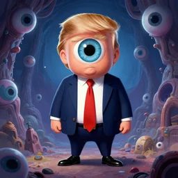 donald trump with a third eye living in an extradimensional reality, in the style of goof troop, illustration, epic, fantasy, hyper detailed, smooth