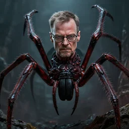 walter white as a hideous spider, horror, photorealistic,, features intricate detail, epic composition and the style of unreal engine.