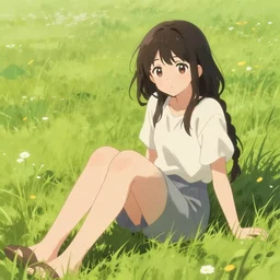 a girl sitting in a meadow, portrait, art by walter langley, anime wallpaper, pixiv, walter langley style