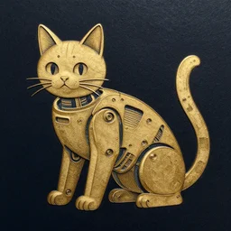 a hybrid cat robot in engraved style