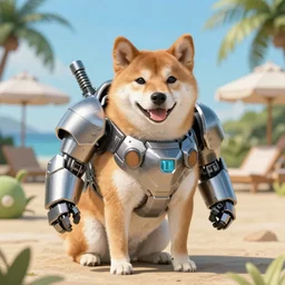 instagram photo, shiba dog wearing an armor as armored core v. day, summer,