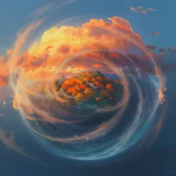 sperical hdri map, epic fantasy, ocean, mattepainting, octane, warm sundown, fall vibrancy, swirly clouds, by makoto shinkai, by wu daozi