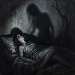 a waking nightmare, a living shadow coming to overwhelm and devour you. horror art painting by greg rutkowski and magali villanueve