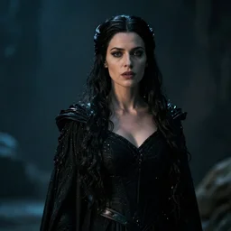 beautiful dark sorceress female, 35mm, cinematic shot, photorealistic