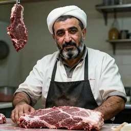 photo of an iranian butcher, dirty, photorealistic, portrait, trending on artstation