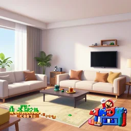 a still of a modern living room, 1 9 9 6 super mario 6 4 graphics