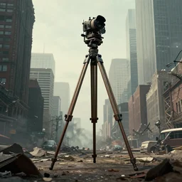a tripod from the war of the worlds stands over the city