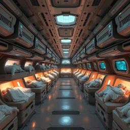 multiple human size hypersleep chambers filled with frozen people stacked in a spaceship hall, cryosleep, spaceship starship mothership mass effect avatar alien andromeda highly detailed wallpaper 3 d pixar disney digital cgi rtx hdr painting bioluminance alena aenami artworks in 4 kby jesper ejsing, feng zhu and loish beeple, by thomas kinkade