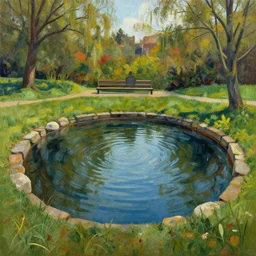 Water pond, in style of Sam Burley