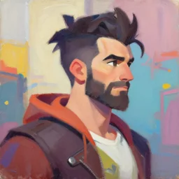 greg manchess portrait painting of samweis gamdschie as overwatch character, medium shot, asymmetrical, profile picture, organic painting, sunny day, matte painting, bold shapes, hard edges, street art, trending on artstation, by huang guangjian and gil elvgren and sachin teng