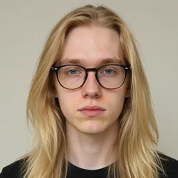 picture of my friend ty ( he has long hair and glasses and is white and blond and has zits on his forehead )