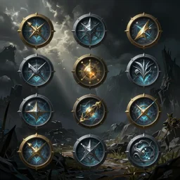 moba skill icons, hand painted, dark fantasy, high contrast, hd