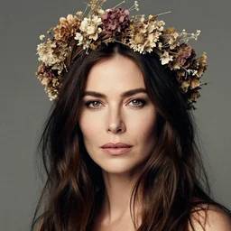fine art photo of catherine zeta jones, she has a crown of dried flowers, by oleg oprisco