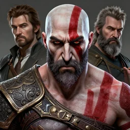 a highly detailed beautiful portrait of kyle broflovski as kratos, by gregory manchess, james gurney, james jean