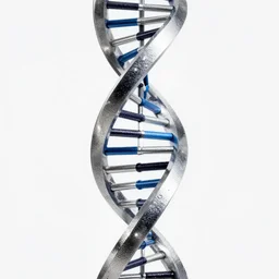 ( model of dna helix ) designed by apple, studio photo, white backdrop, studio light, solid works, octane render, macro shot, in focus, dept of field, silver, blue, black design