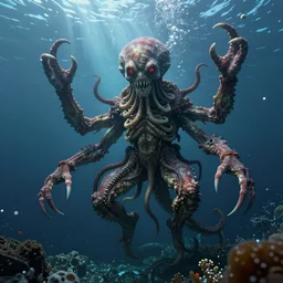 underwater with cthulhu, thassalophobia, megalophobia, hyperdetailed, artstation, accurate, octane render, surreal, 8k