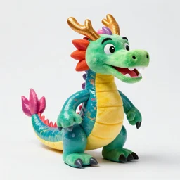 silly, colourful dragon human in the style of pictoplasma, made in detailed shiny plastic plush toy