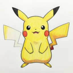 kids crayon drawing of Pikachu on paper