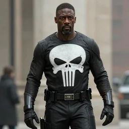 film still of Idris Elba as Punisher in new Marvel film, photorealistic 4k