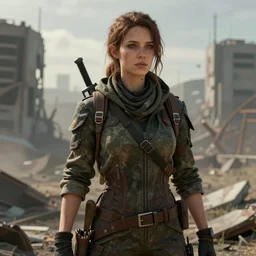portrait of survivalist woman in a post apocalyptic city, beautiful concept art trending on artstation by senior concept artist