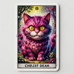 cheshire cat death tarot card, highly detailed, half skull face, cinematic, 8 k, by stanley artgermm, tom bagshaw, greg rutkowski, carne griffiths, ayami kojima, beksinski, giger, trending on deviantart, hyper detailed, horror, full of colour