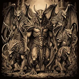Homebrew Dungeons and Dragons monsters, detailed intricate ink illustration, dark atmosphere, detailed illustration, hd, 4k, digital art, overdetailed art, concept art, by greg rutkowski, by loish, complementing colors, Trending on artstation, deviantart