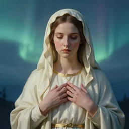mt rainer aurora sky blended virgin mary portrait