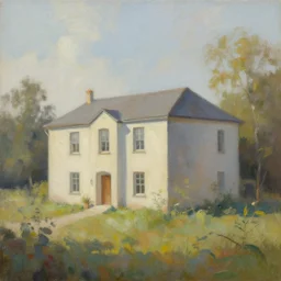 a beautiful painting of a building in a serene landscape by lan McQue, Trending on artstation, very detailed