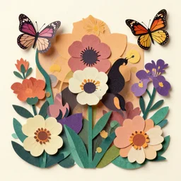 paper cut out collage artwork, artsy, jazz album cover, flowers, butterflys, trending on behance