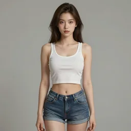 beautiful girl wearing a tanktop and shorts, highly detailed, digital painting in the style of ilya kuvshinov