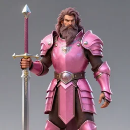 Buff Man, Shining pink armor, long beard, messy hair, high fantasy, greatsword, Artstation, octane, cgsociety, by Frank Franzzeta