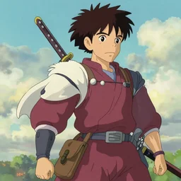 Samus Aran depicted as a Samurai in the style of a Studio Ghibli movie