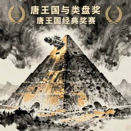 A spaceship made by the Tang Dynasty on the pyramid, Chinese ink painting, Qi Baishi style