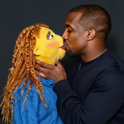 kanye west and kermit romantic couple kissing ultra high detail hd photo real posing