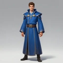 Insanely important: A male mage with a blue robe.  Symmetrical Hearthstone official professional art, with realistic beautiful body & face & eyes. Completly coherent and well drawned physical every single body parts, ArtStation.
