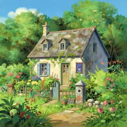 a typical house in a creole garden from reunion island painting by ( ( ( kenton nelson ) ) ), by makoto shinkai, by studio ghibli, anime, trending on artstation