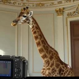mini dv camera footage of a girafe in a neoclassical room, photograph, very low quality, high detailled, trail cam fond footage, security cam