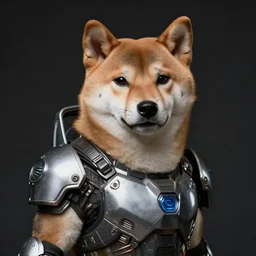 jin - roh armor, realistic anthropomorphic shiba inu, science fiction, dark, portrait by donato giancola and greg rutkowski and wayne barlow, realistic face