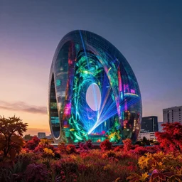 architecture by moshe safdie, dramatic lighting at night at dusk landscape morning sun nightsky lightpaint thermal vision synthwave tokyo laser studio ghibli infrared rainforest bladerunner 2 0 4 9 meadow neon signs, archdaily, wallpaper, highly detailed, trending on artstation.