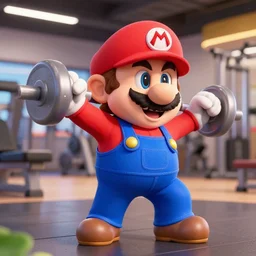 photo still of super mario hitting the gym, 8 k