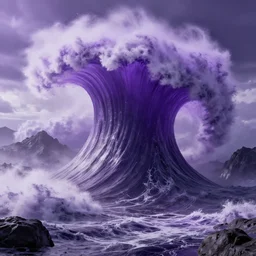 a massive tsunami, purple hues, unreal engine render,