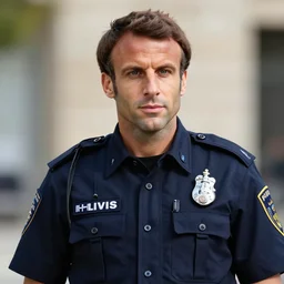 emmanuel macron wearing a hivis police uniform, highly detailed, digital art, sharp focus, trending on art station