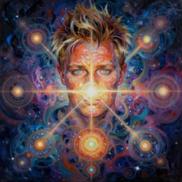 gordon ramsay by yvonne mcgillivray by mandy jurgens by michael divine, powerful eyes glowing highly detailed painting, spiritual abstract forms, symmetrical, trending on art station, abstract emotional, very beautiful, fantasy digital art, highly detailed patterned visionary art, magic symbols, by michael divine, cosmic nebula